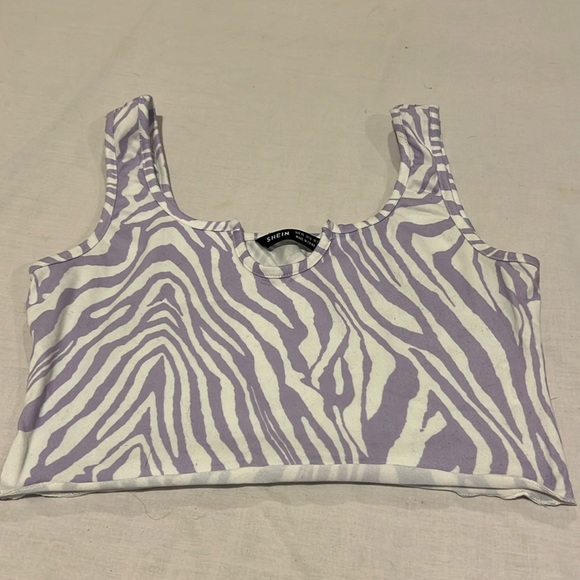 shein ezwear notched neck lettuce trim tank purple zebra striped polyester xs - Picture 3 of 5